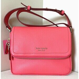 New Kate Spade Run Around Large Flap Crossbody Pebble Leather Peach Melba